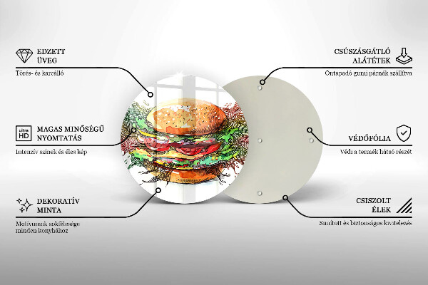 Chopping board glass Drawing hamburger