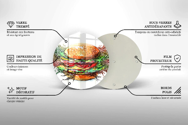 Chopping board glass Drawing hamburger