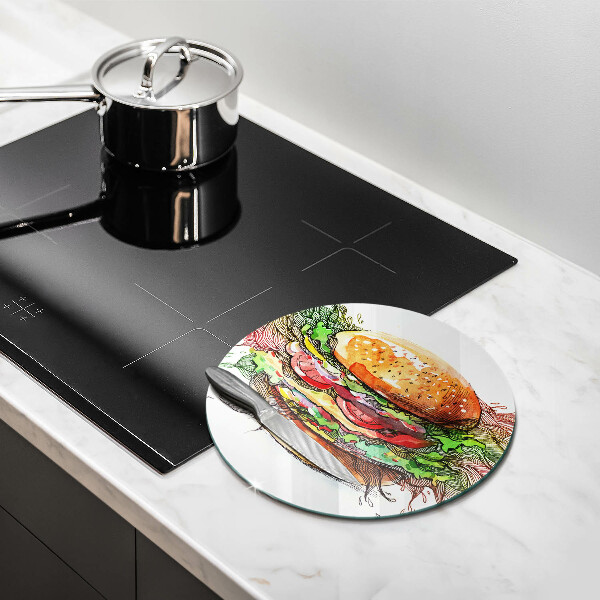 Chopping board glass Drawing hamburger