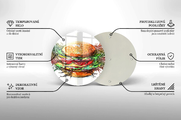 Chopping board glass Drawing hamburger