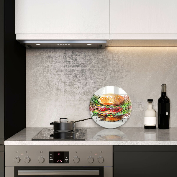 Chopping board glass Drawing hamburger
