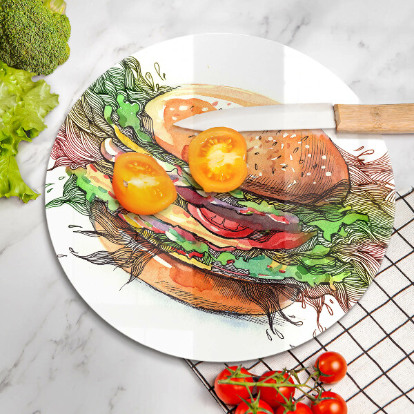 Chopping board glass Drawing hamburger