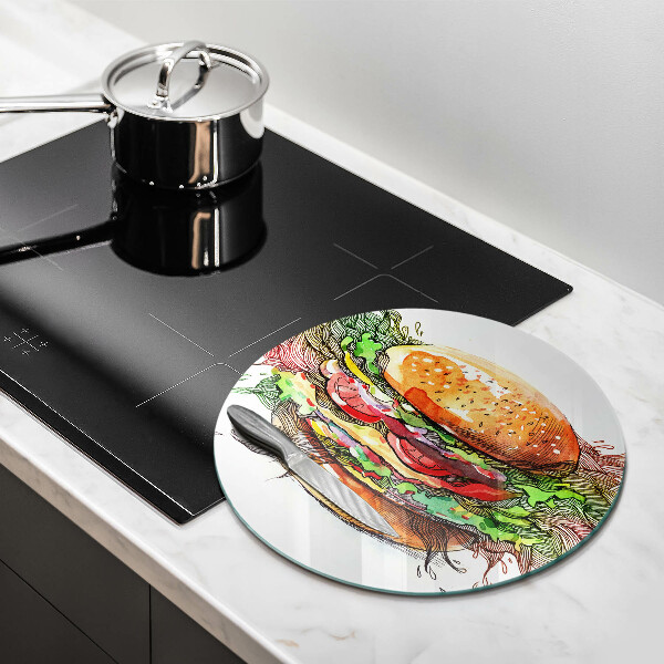 Chopping board glass Drawing hamburger