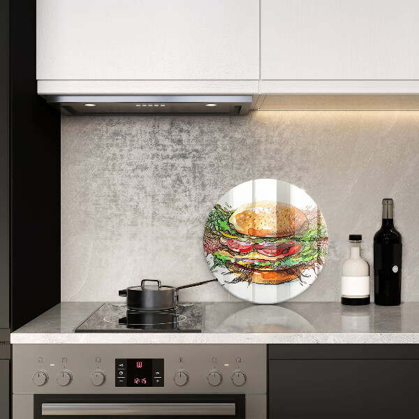 Chopping board glass Drawing hamburger