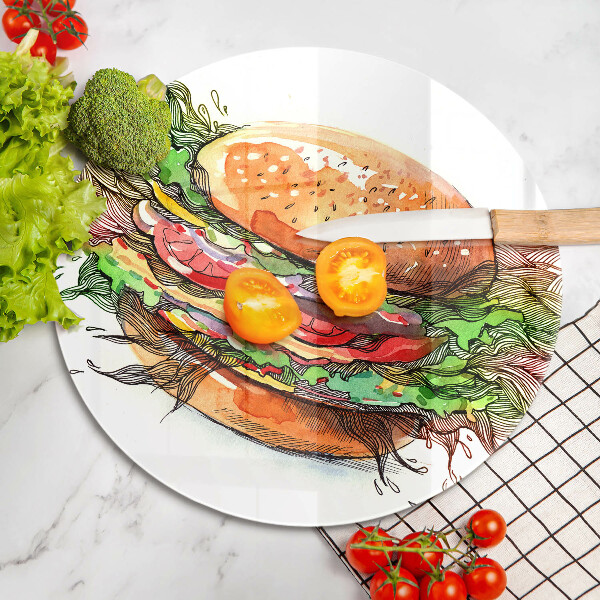 Chopping board glass Drawing hamburger