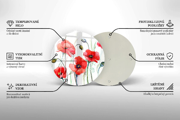 Chopping board glass Red flowers