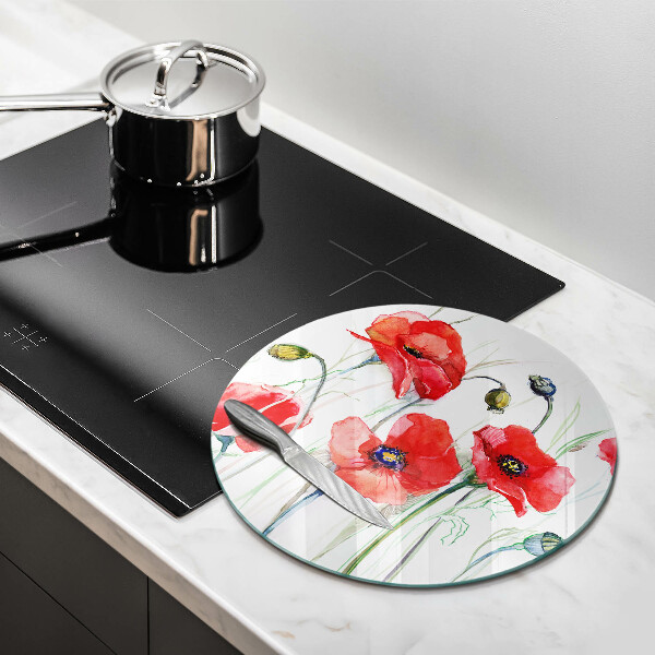 Chopping board glass Red flowers