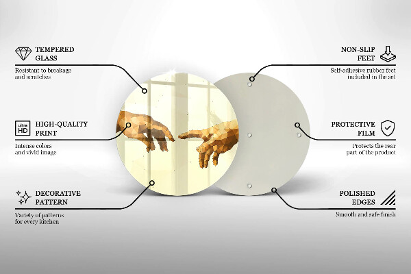 Chopping board glass Creation of Adam hands