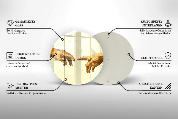 Chopping board glass Creation of Adam hands