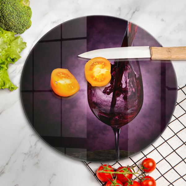 Chopping board glass A glass of wine