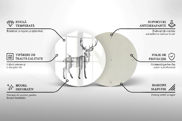Chopping board glass Illustration of deer and forest
