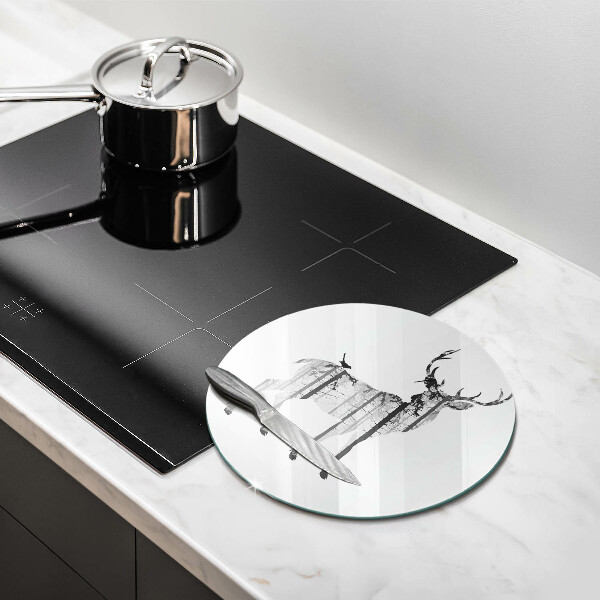 Chopping board glass Illustration of deer and forest