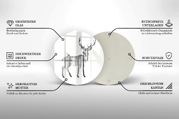 Chopping board glass Illustration of deer and forest