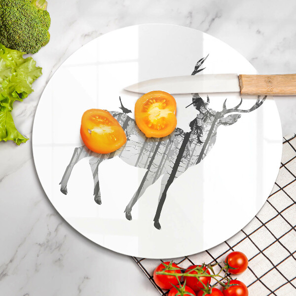 Chopping board glass Illustration of deer and forest