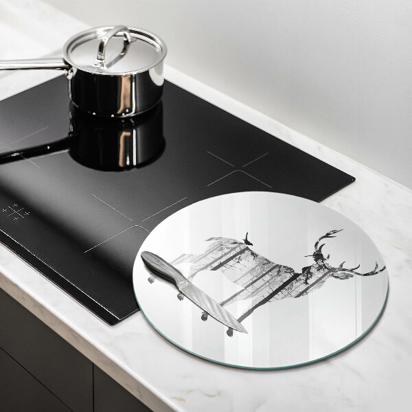 Chopping board glass Illustration of deer and forest