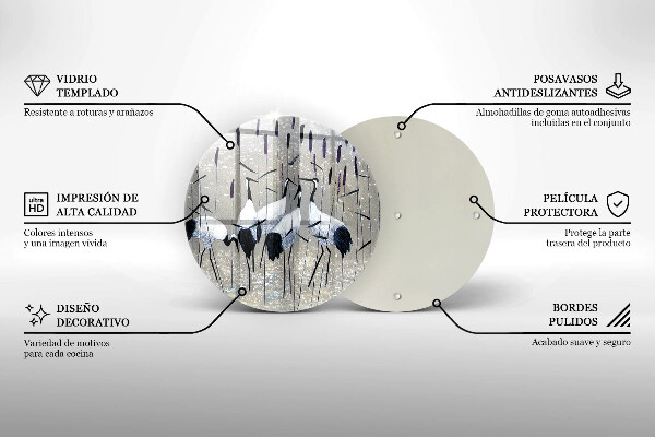 Chopping board glass Japanese cranes