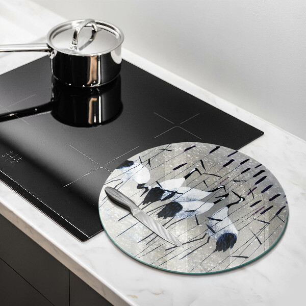 Chopping board glass Japanese cranes