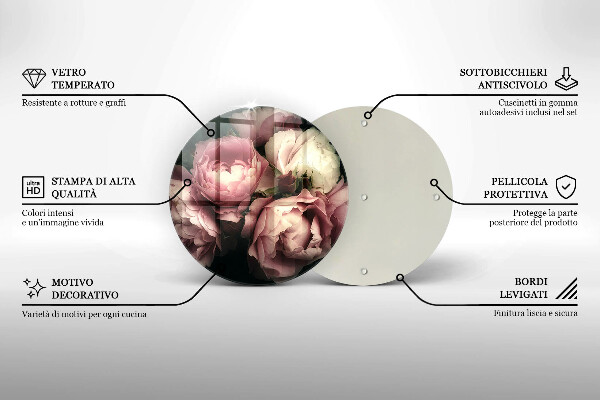 Chopping board glass Peony flowers