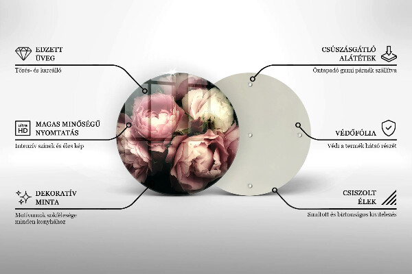 Chopping board glass Peony flowers
