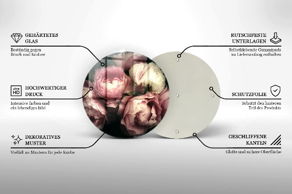 Chopping board glass Peony flowers