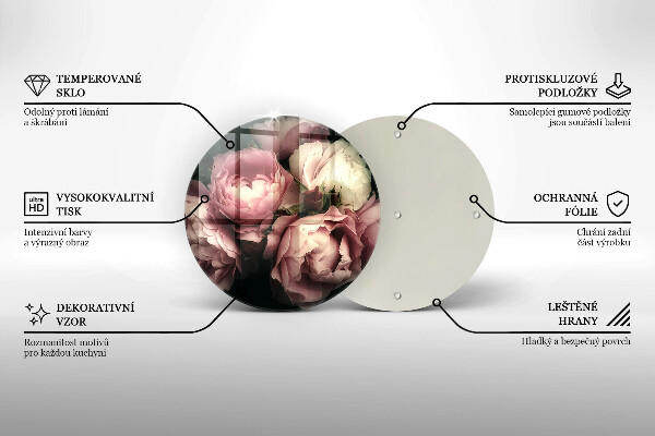 Chopping board glass Peony flowers