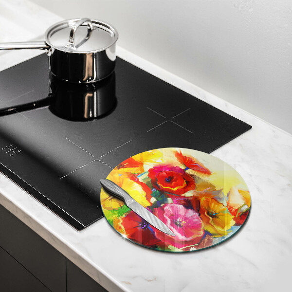 Glass cutting board Painted colorful flowers