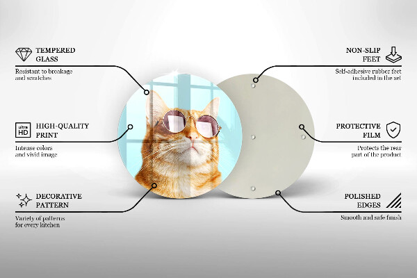 Chopping board glass Rudy Cat with glasses