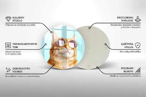 Chopping board glass Rudy Cat with glasses