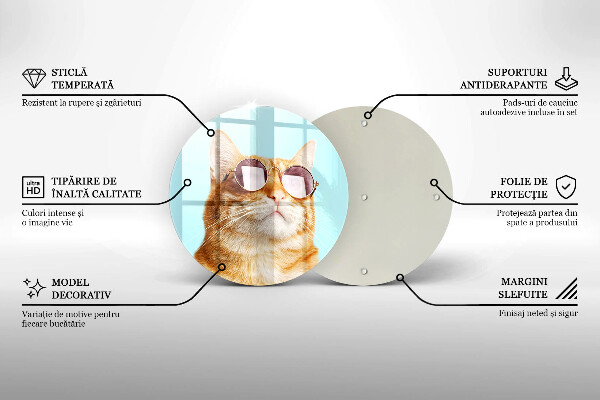 Chopping board glass Rudy Cat with glasses