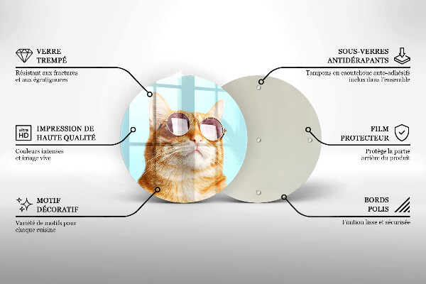 Chopping board glass Rudy Cat with glasses