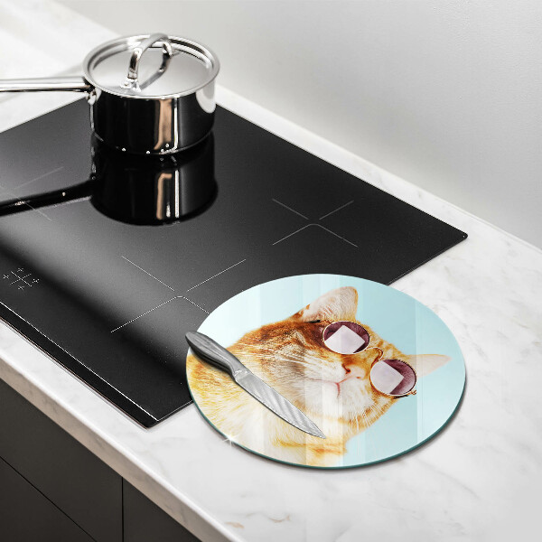 Chopping board glass Rudy Cat with glasses