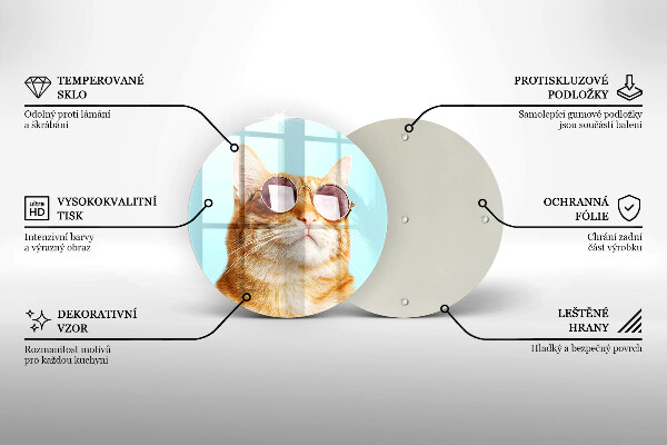 Chopping board glass Rudy Cat with glasses