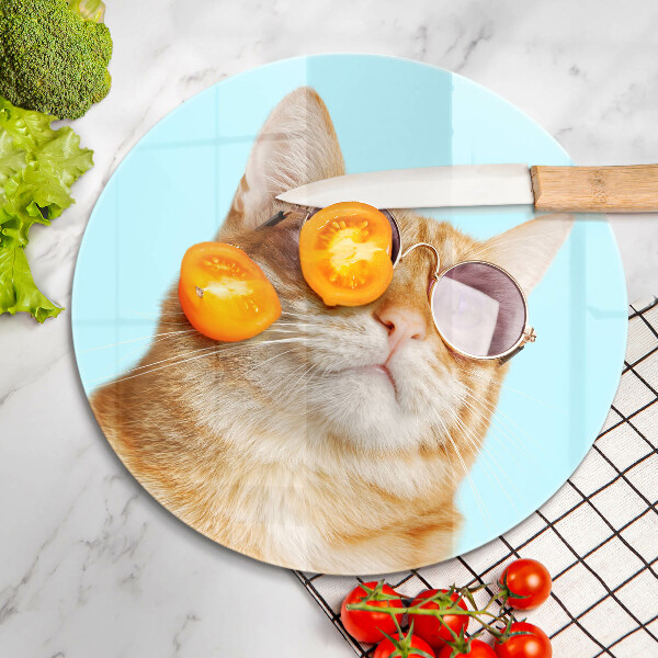 Chopping board glass Rudy Cat with glasses