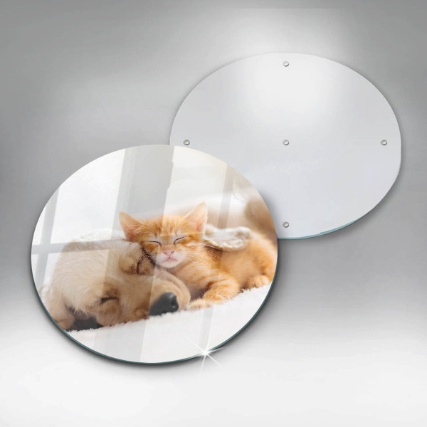 Chopping board glass Animals dog and cat