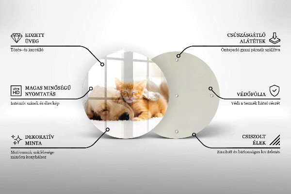 Chopping board glass Animals dog and cat