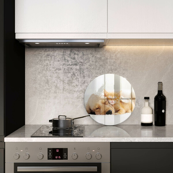 Chopping board glass Animals dog and cat