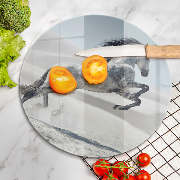 Chopping board glass White Romanian horse