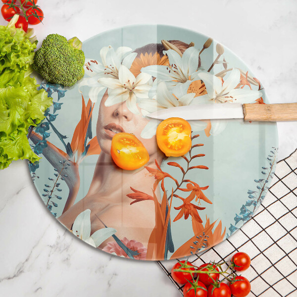 Glass cutting board A woman in flowers