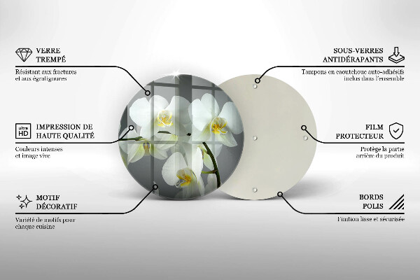 Chopping board glass White orchid flowers