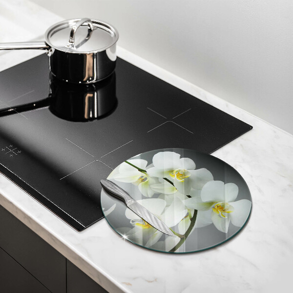 Chopping board glass White orchid flowers