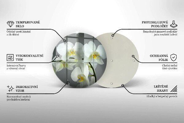Chopping board glass White orchid flowers