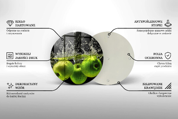 Chopping board glass Green apples and water