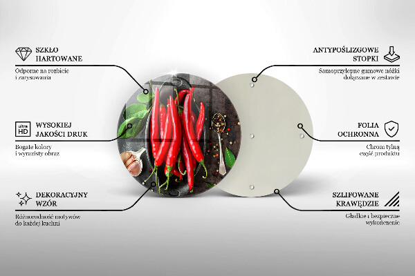 Chopping board glass Red chili peppers
