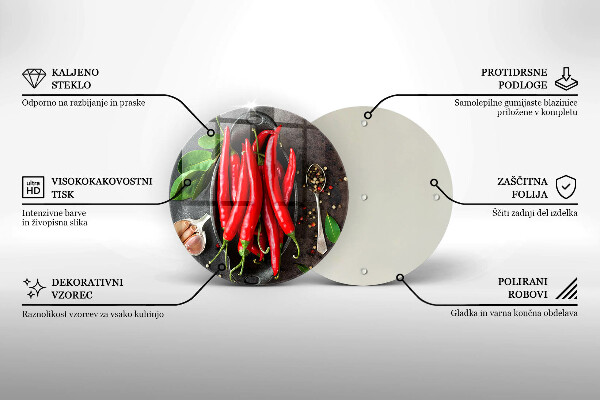 Chopping board glass Red chili peppers