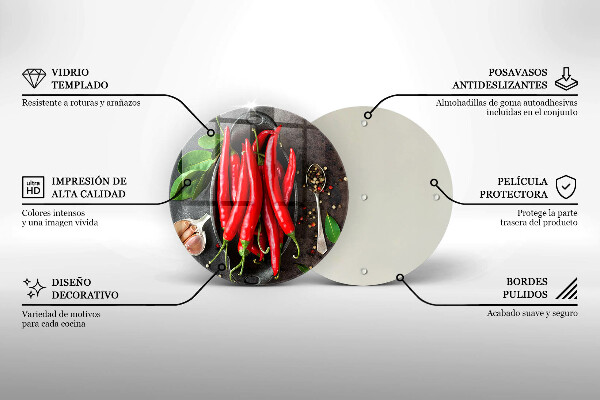 Chopping board glass Red chili peppers