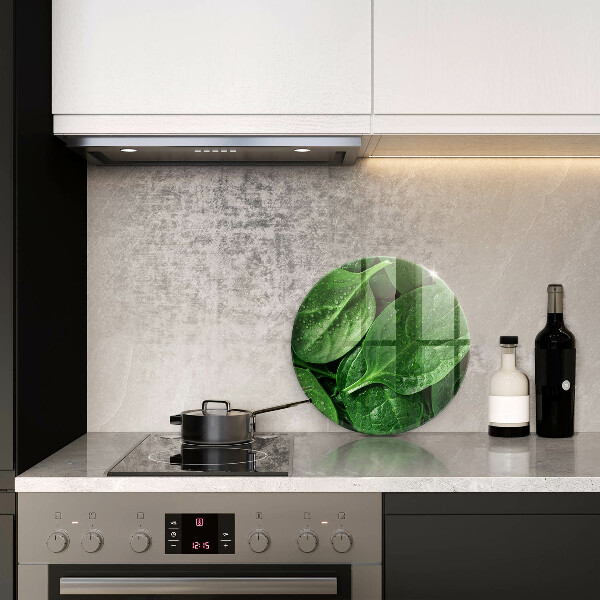 Chopping board glass Basil leaves