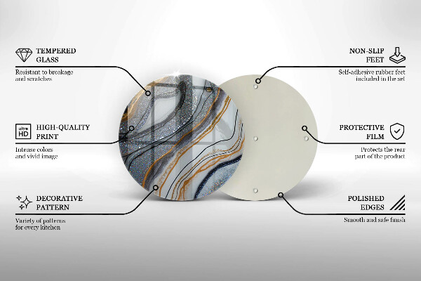 Glass cutting board Rock with gold