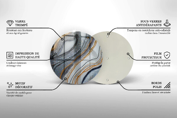 Glass cutting board Rock with gold