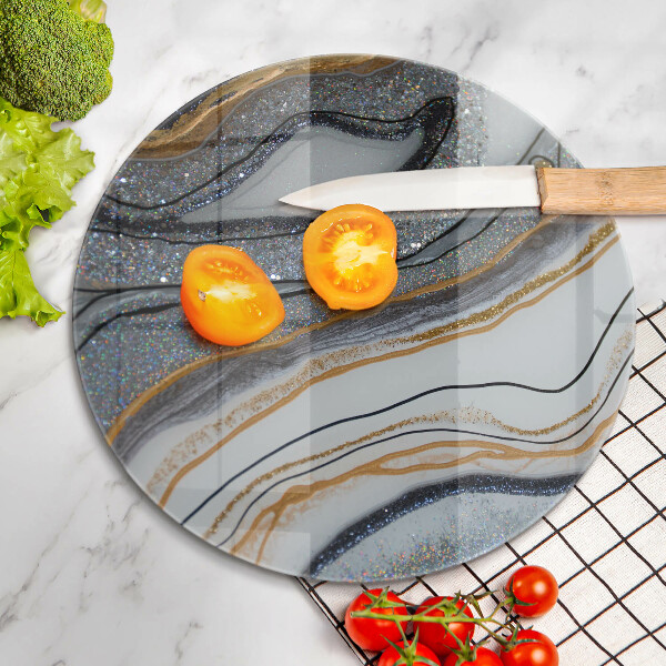 Glass cutting board Rock with gold