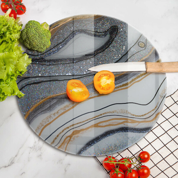 Glass cutting board Rock with gold
